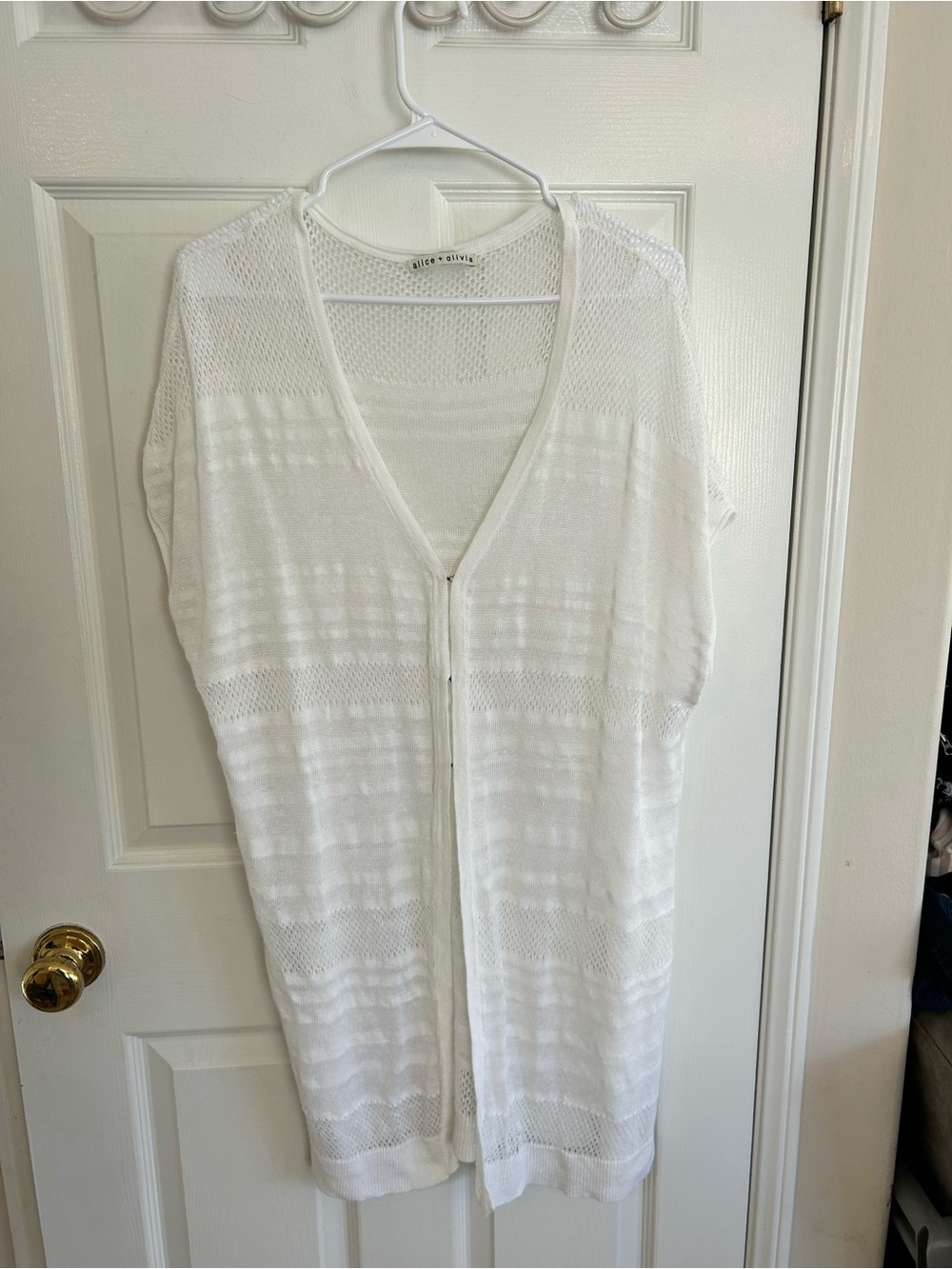 Alice + Olivia White Linen Open-Weave Knit Cover Up Sweater Size M